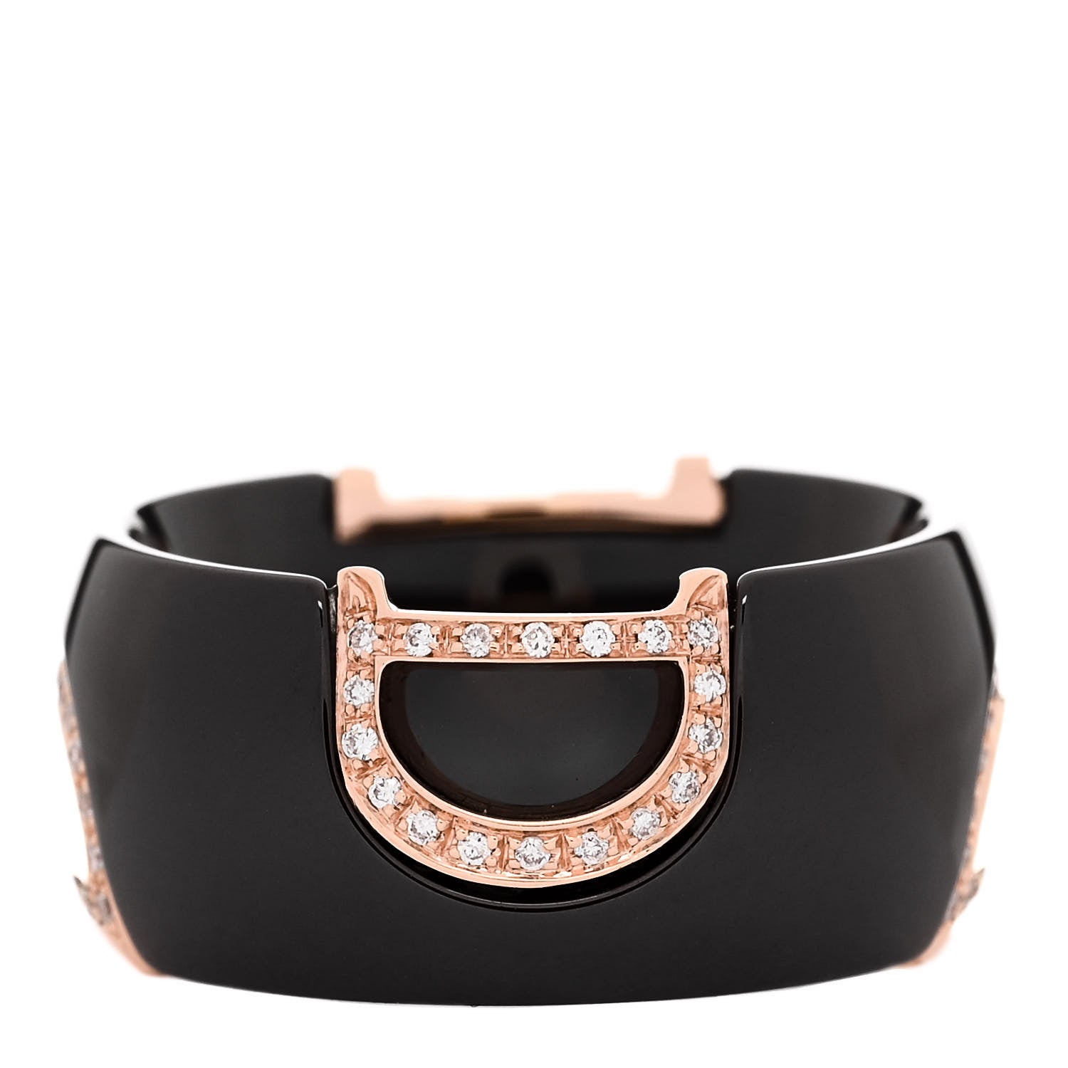 Damiani 18K Pink Gold Ceramic Diamond D Icon Ring 53 6.25 Black 1 of 5