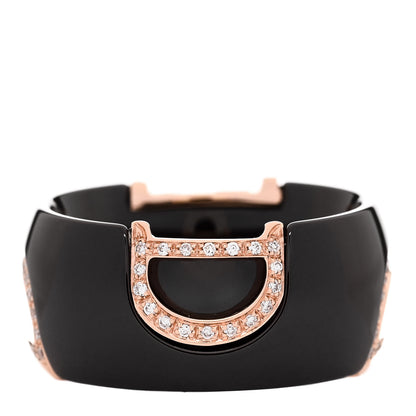 Damiani 18K Pink Gold Ceramic Diamond D Icon Ring 53 6.25 Black 1 of 5