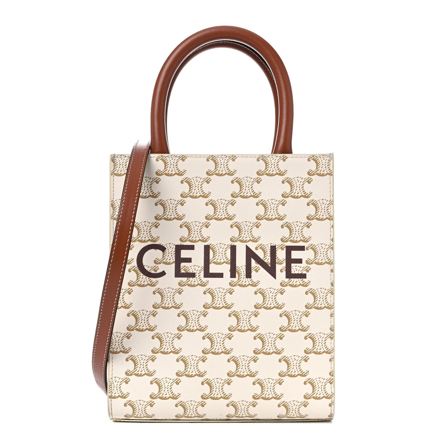 Triomphe Canvas Calfskin Mini Vertical Cabas White