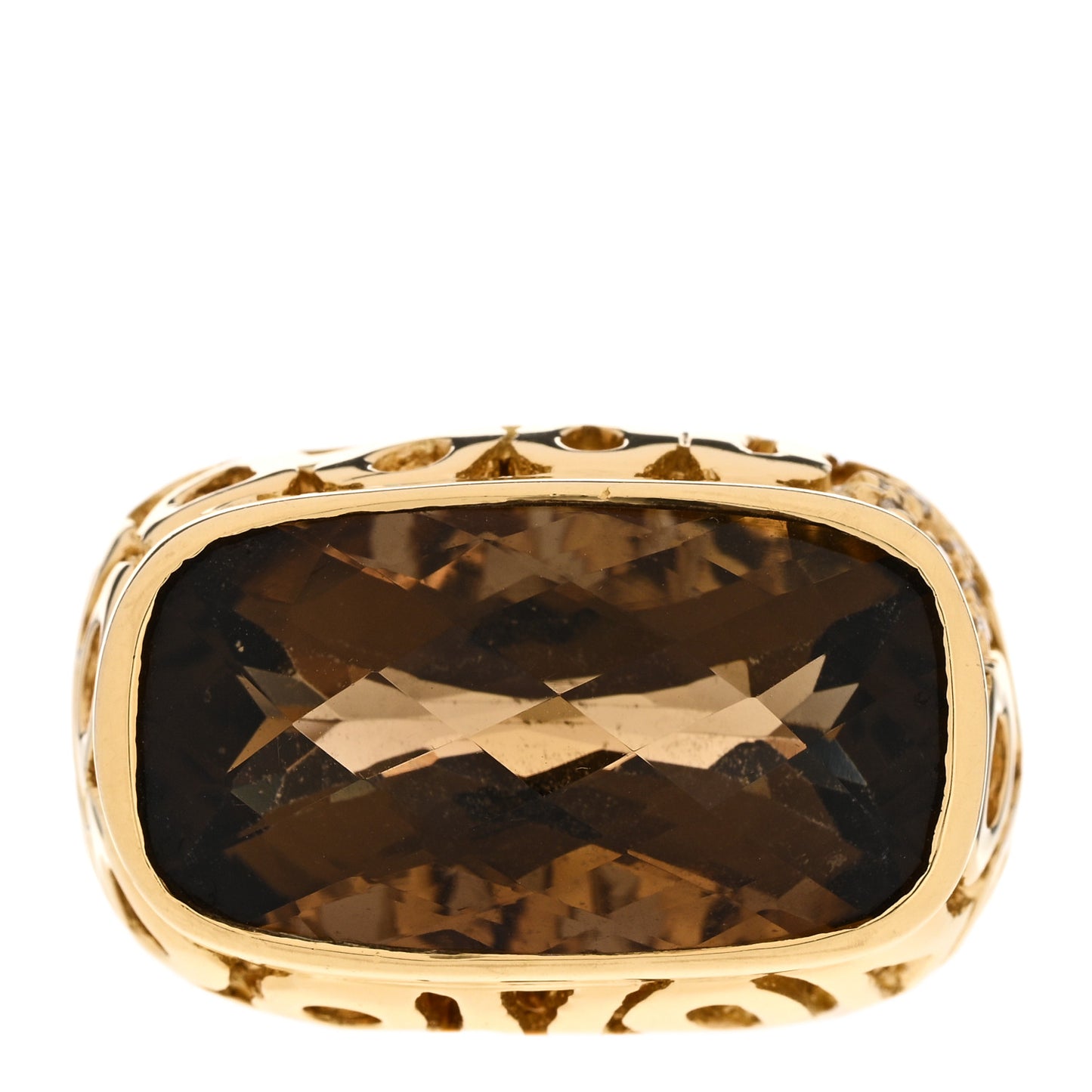 18K Yellow Gold Diamond Smokey Quartz Mauresque Ring 57 8