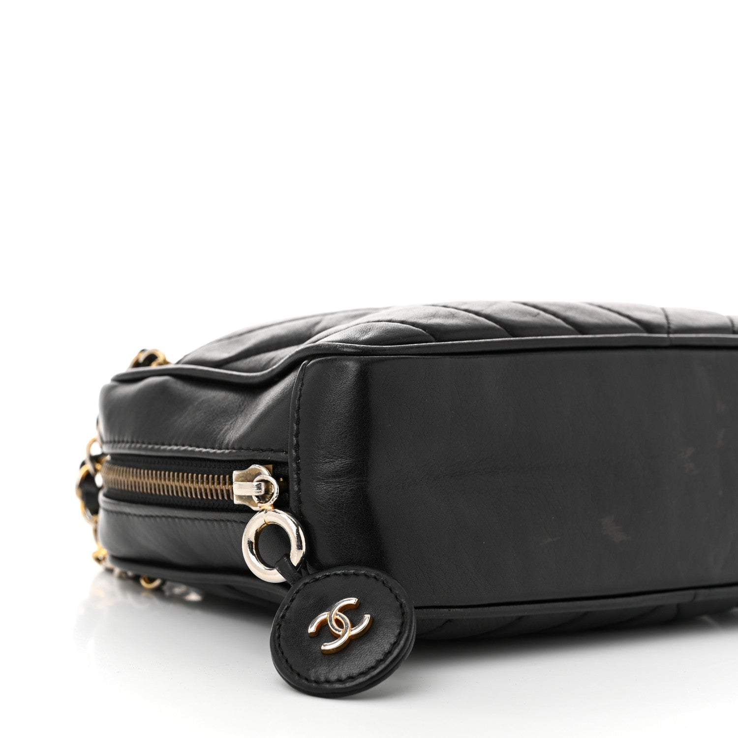 Chanel Lambskin Chevron Quilted Small Camera Case Black 10 of 14