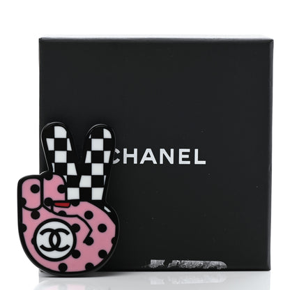 Chanel Resin Peace Sign Emoji Brooch Pink 6 of 6