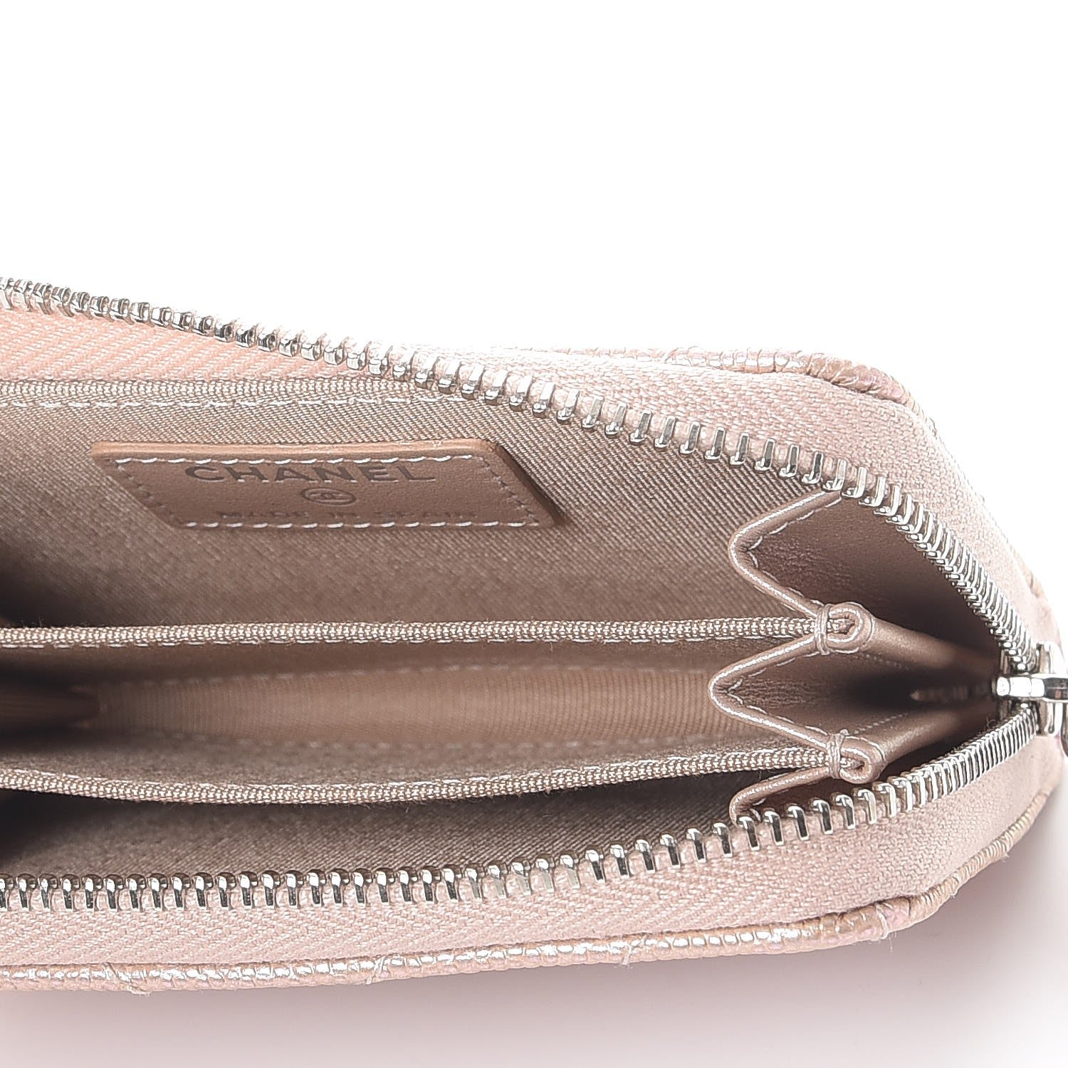 Chanel Metallic Caviar Chevron Quilted Zip Around Coin Purse Light Gold 5 of 8