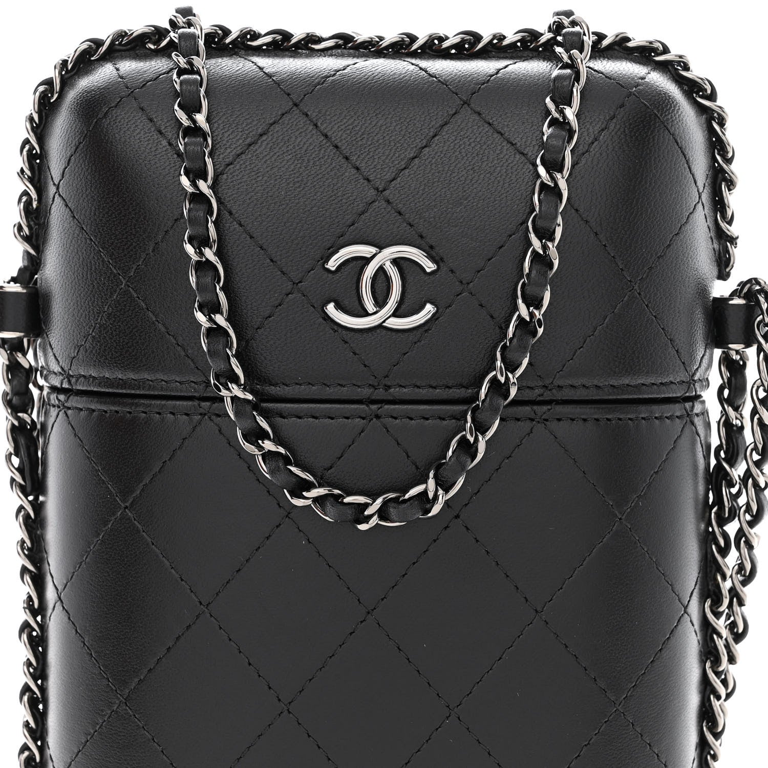 Chanel Lambskin Quilted Chain Around Phone Holder Black 8 of 11