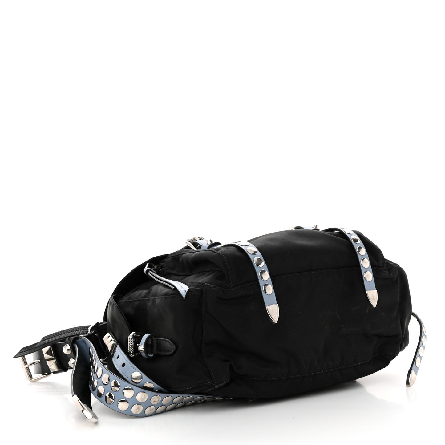 Nylon New Vela Studded Messenger Bag Black