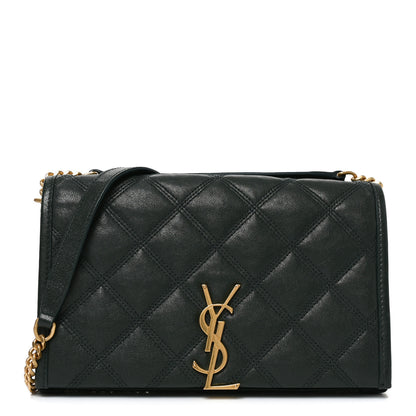 Saint Laurent Lambskin Diamond Quilted Becky Chain Wallet Vert Fonce 1 of 10