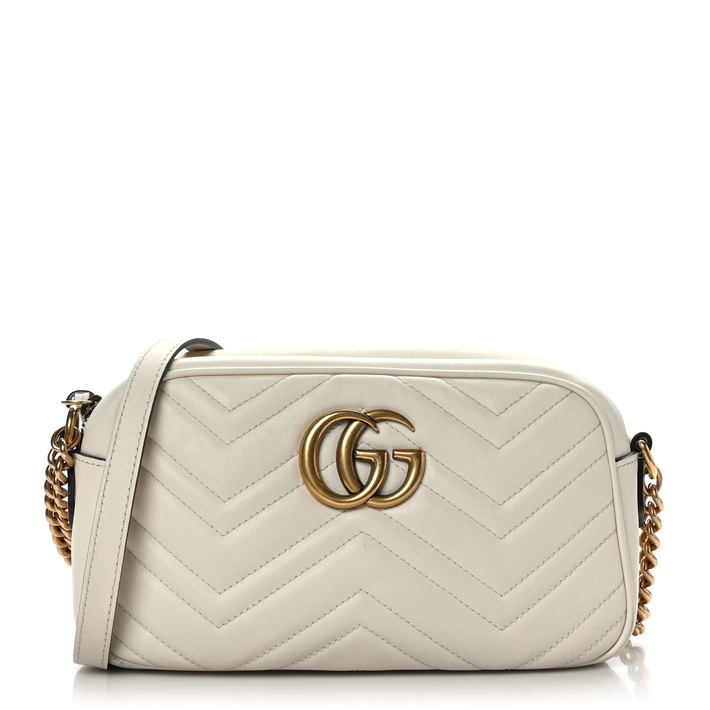 Calfskin Matelasse Small GG Marmont Chain Shoulder Bag White