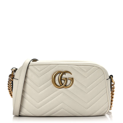Gucci Calfskin Matelasse Small GG Marmont Chain Shoulder Bag White 1 of 11