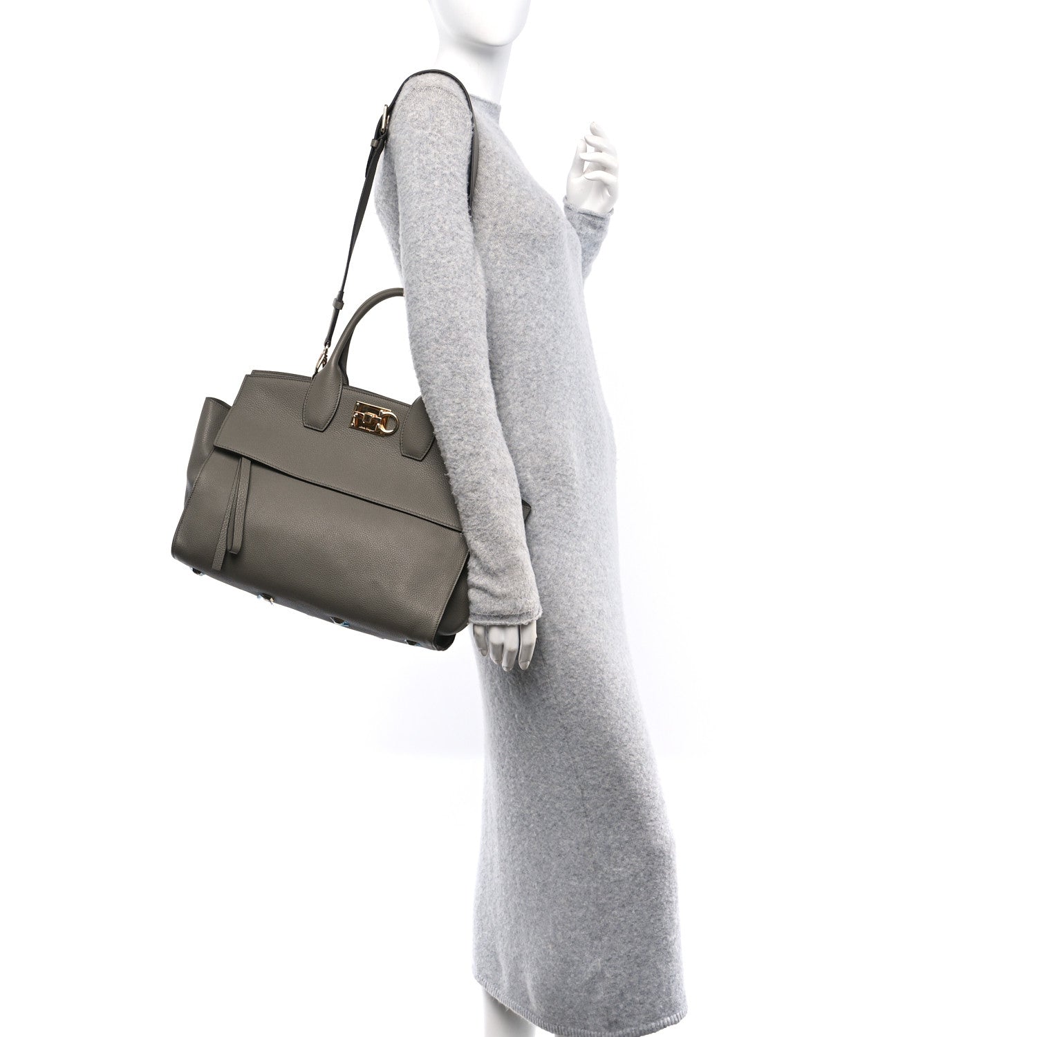 Salvatore Ferragamo Calfskin Large Studio Soft Bag Verde Olivo 3 of 9