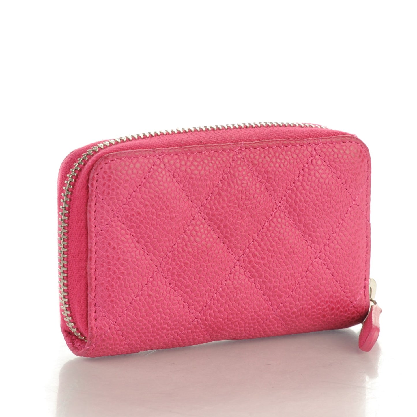 Iridescent Caviar Quilted Zip Coin Purse Pink