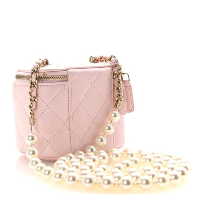 Chanel Lambskin Quilted Mini Vanity Case With Pearl Chain Light Pink 3 of 10