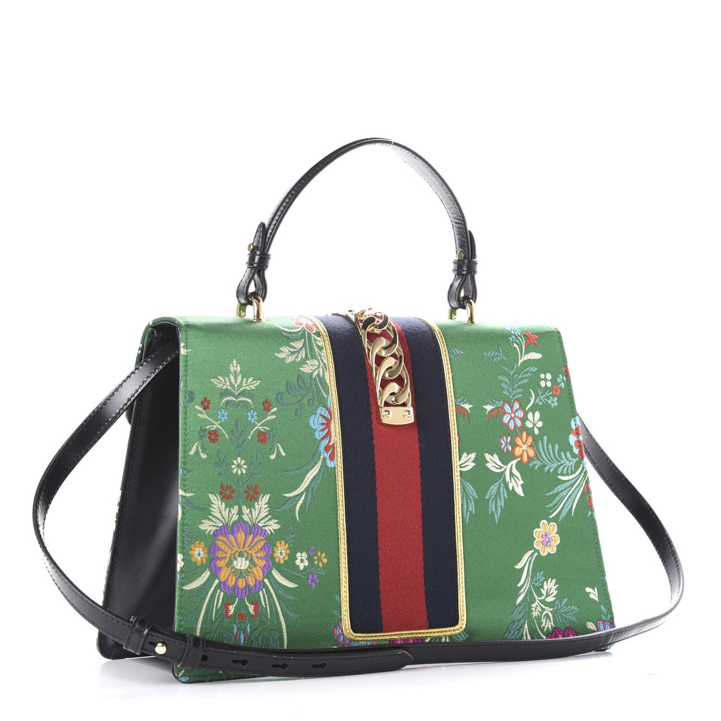 Jacquard Floral Medium Sylvie Top Handle Bag Green Multicolor Black