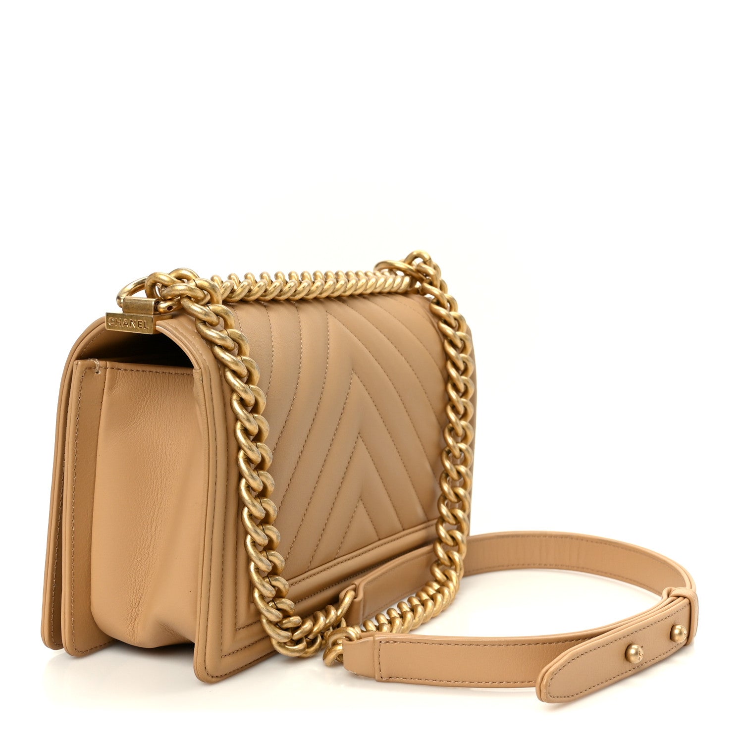 Chanel Lambskin Chevron Quilted Medium Boy Flap Beige 2 of 9
