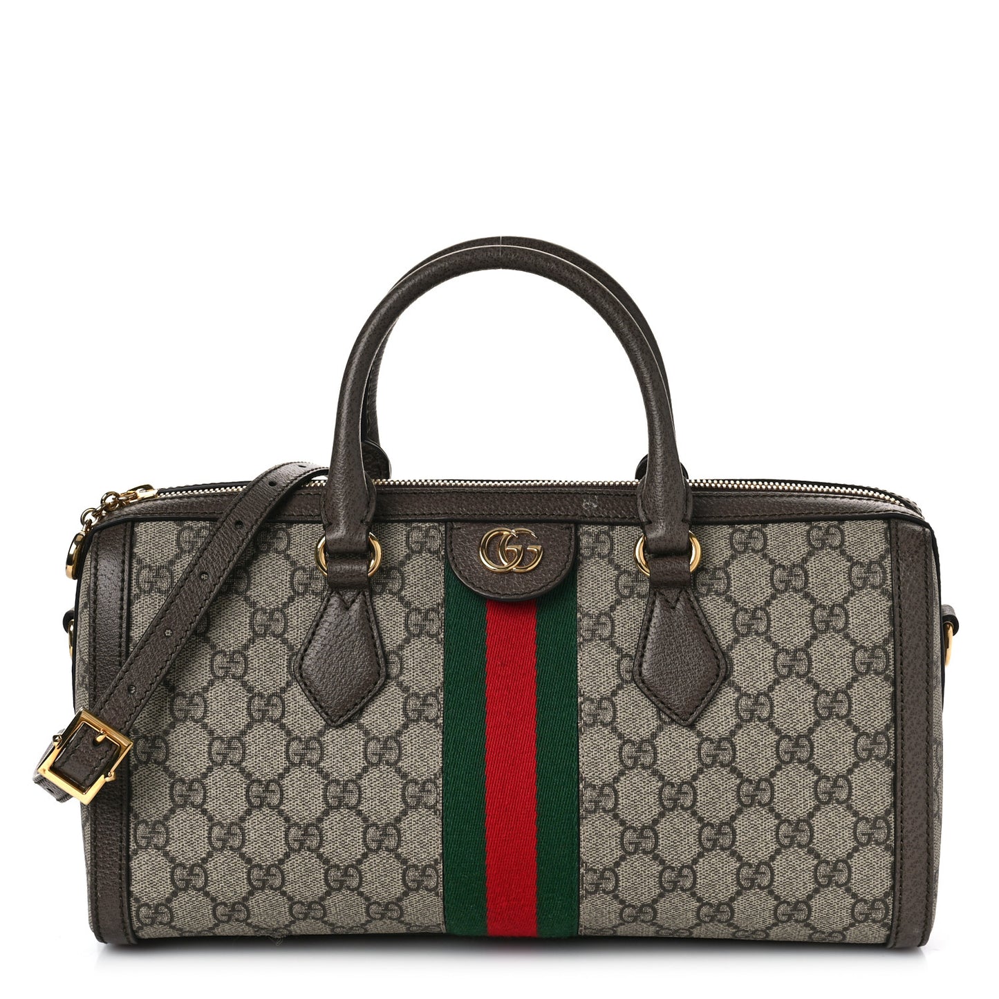 GG Supreme Monogram Textured Dollar Calfskin Web Medium Ophidia Boston Beige Ebony New Acero