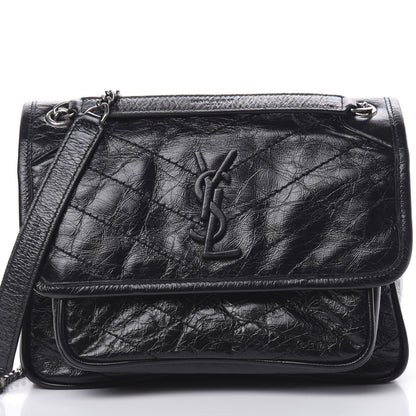 Saint Laurent Crinkled Calfskin Matelasse Monogram Baby Niki Chain Satchel Black 8 of 11