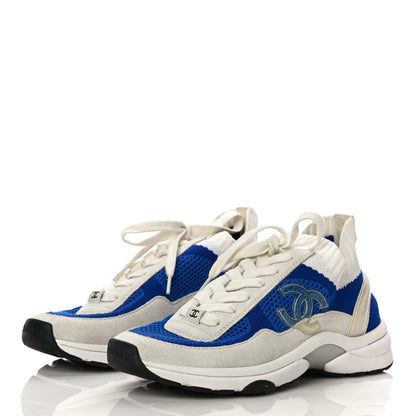 Chanel Fabric Suede Calfskin Stretch CC Sneakers 36 White Blue 4 of 9