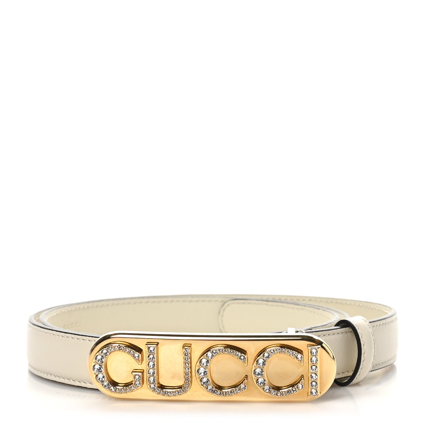 Plutone Calfskin Crystal Embellished Logo 20mm Belt 85 34 White