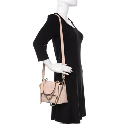 Chloe Calfskin Crocodile Embossed Mini Faye Day Shoulder Bag Cement Pink 2 of 11