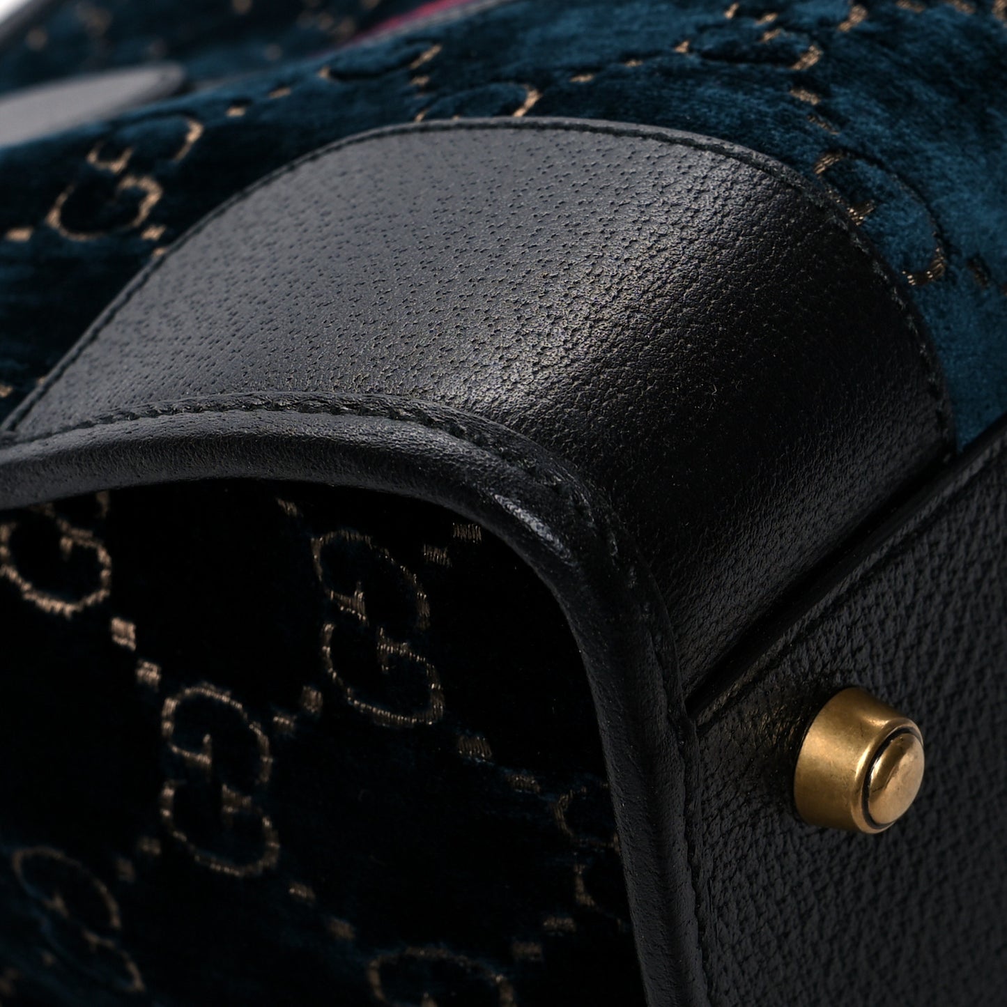 Velvet GG Monogram Textured Calfskin Web Medium Duffle Bag Blue Beige Black