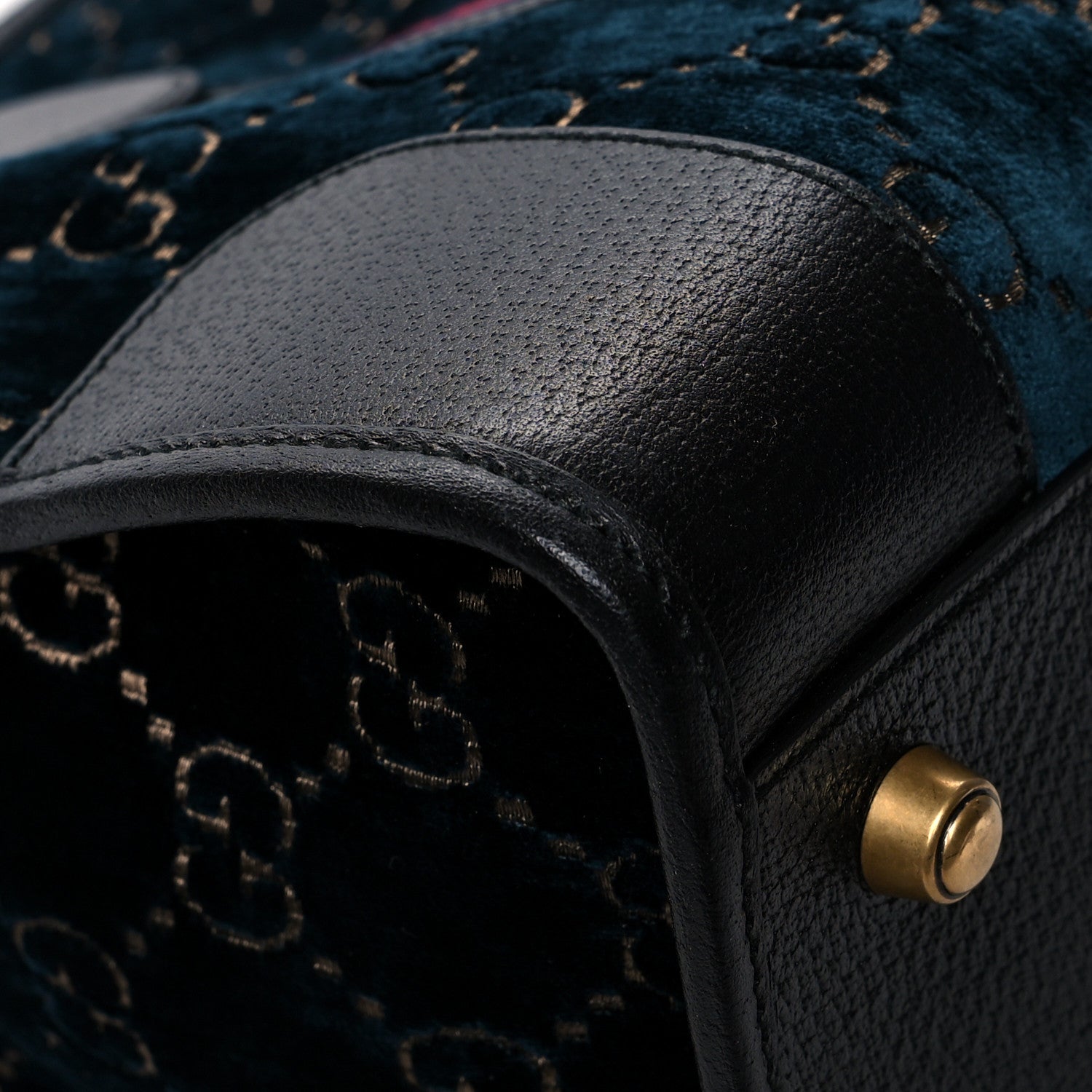 Gucci Velvet GG Monogram Textured Calfskin Web Medium Duffle Bag Blue Beige Black 12 of 13