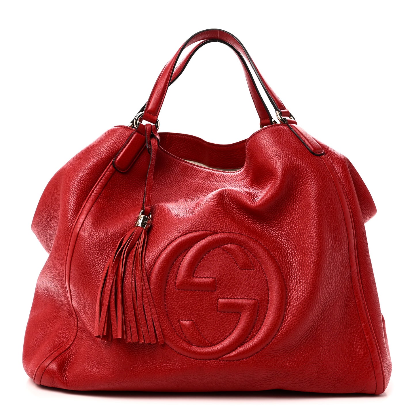 Pebbled Calfskin Large Soho Shoulder Bag Red