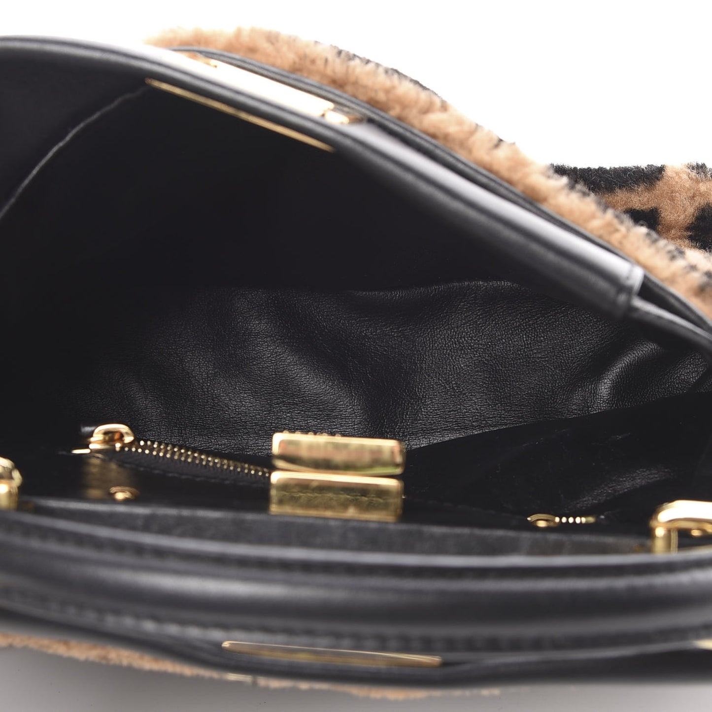 Shearling Nappa Macro FF 1974 Mini Peekaboo Iconic Satchel Tobacco Black