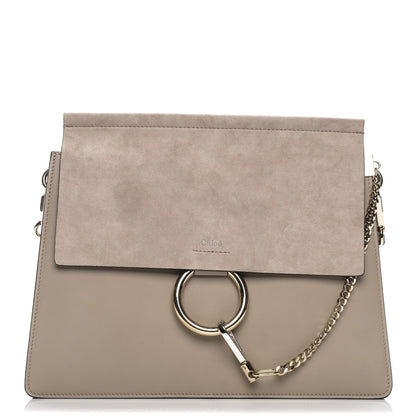 Chloe Calfskin Suede Medium Faye Shoulder Bag Motty Grey 8 of 14