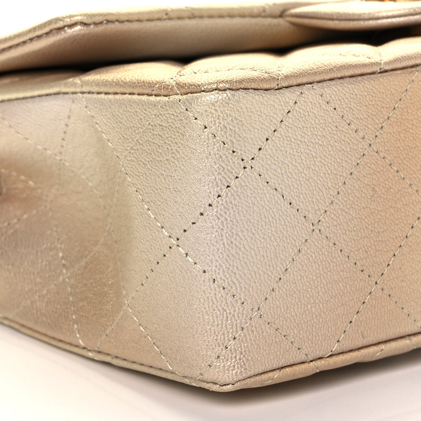 Metallic Goatskin Quilted Mini Rectangular Flap Gold