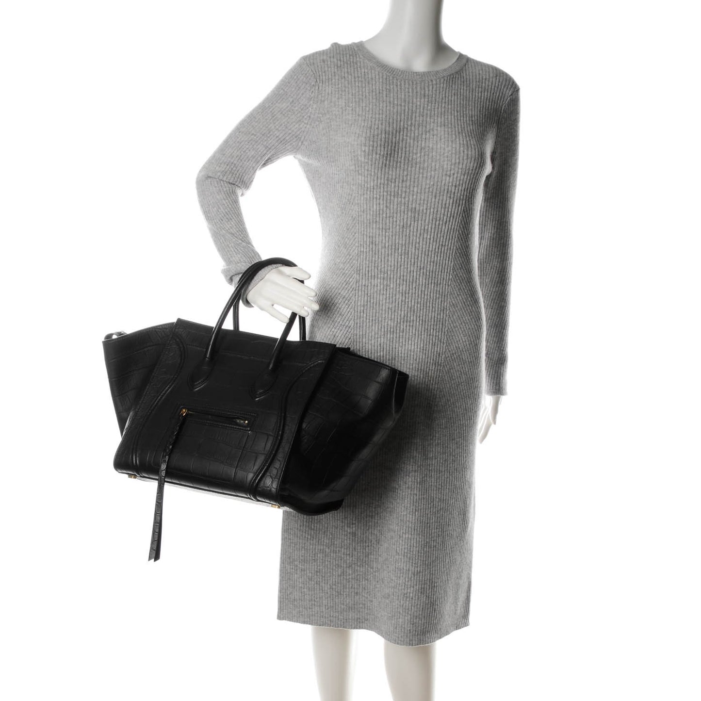 Crocodile Embossed Calfskin Medium Phantom Luggage Black