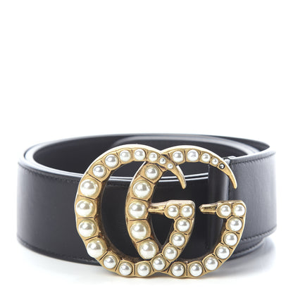 Gucci Moon Calfskin Pearl Double G 40mm Belt 80 32 Black Cream 1 of 5