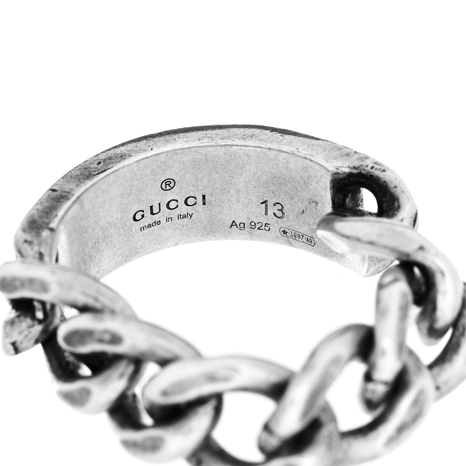 Gucci Sterling Silver Enamel Logo Chain Ring 53 6.5 Turquoise 5 of 6