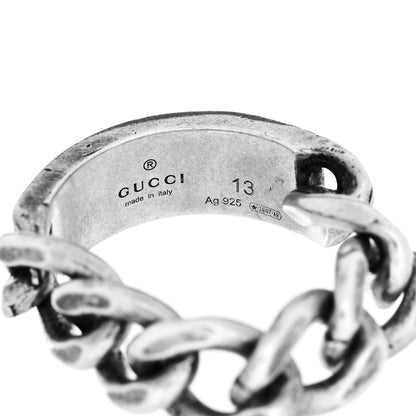Gucci Sterling Silver Enamel Logo Chain Ring 53 6.5 Turquoise 5 of 6