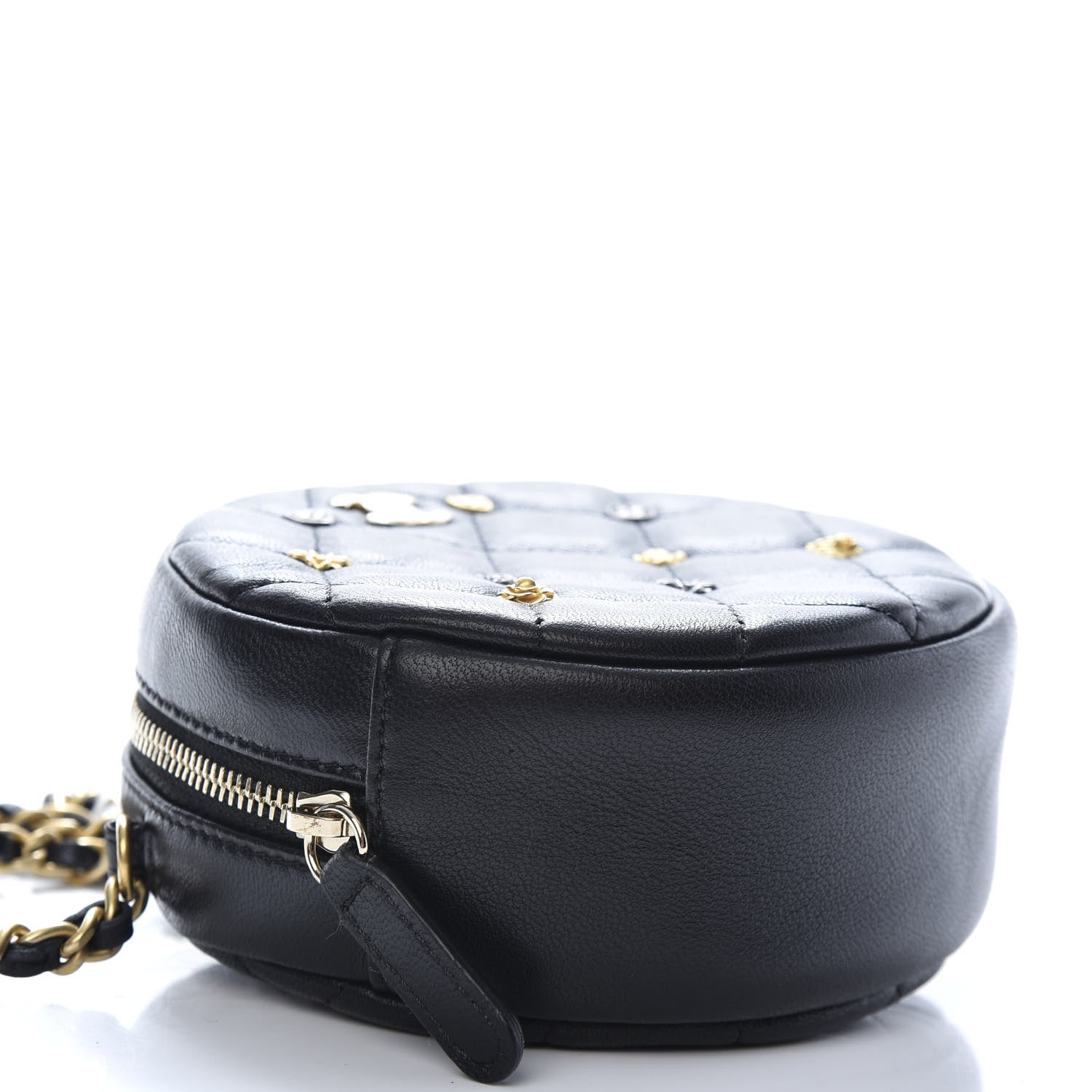 Chanel Lambskin Quilted Studded Round Clutch With Chain Black 7 of 9
