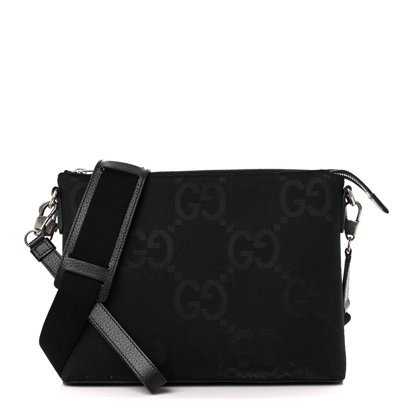Monogram Jumbo GG Textured Dollar Calfskin Wristlet Messenger Bag Black