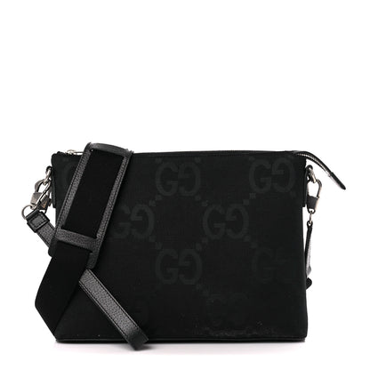 Gucci Monogram Jumbo GG Textured Dollar Calfskin Wristlet Messenger Bag Black 1 of 10