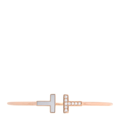 Tiffany 18K Rose Gold Diamond Mother of Pearl T Wire Bracelet 1 of 5