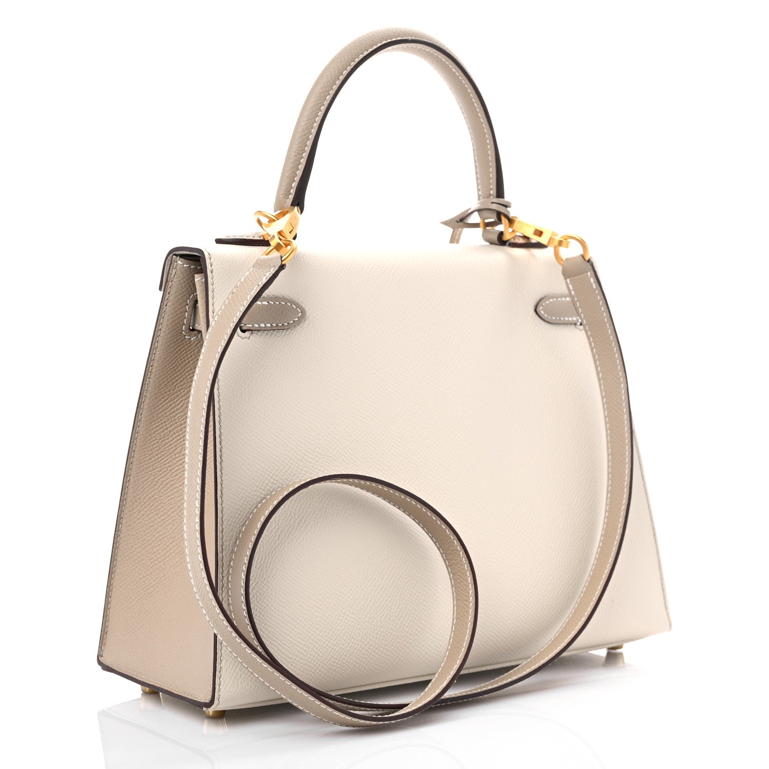 Hermes Epsom Bi-Color Horseshoe Kelly Sellier 25 Craie Trench 3 of 10