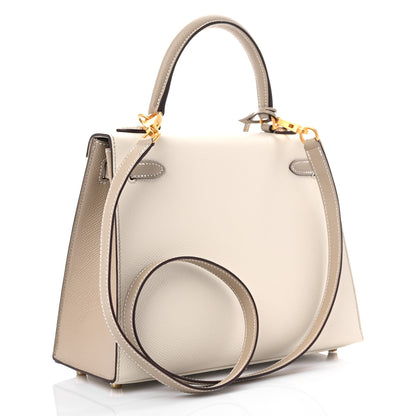 Hermes Epsom Bi-Color Horseshoe Kelly Sellier 25 Craie Trench 3 of 10