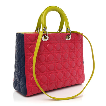 Christian Dior Lambskin Cannage Large Tri-Color Lady Dior Pink Blue Yellow 3 of 25