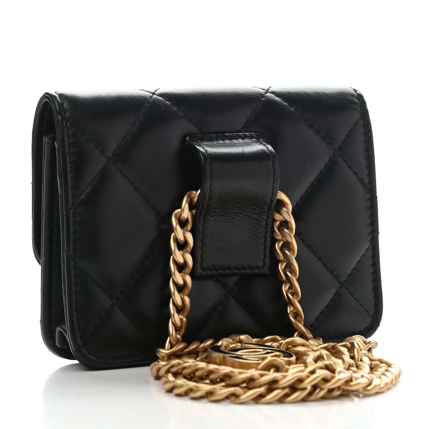 Lambskin Enamel Quilted Pending CC Flap Belt Bag Black