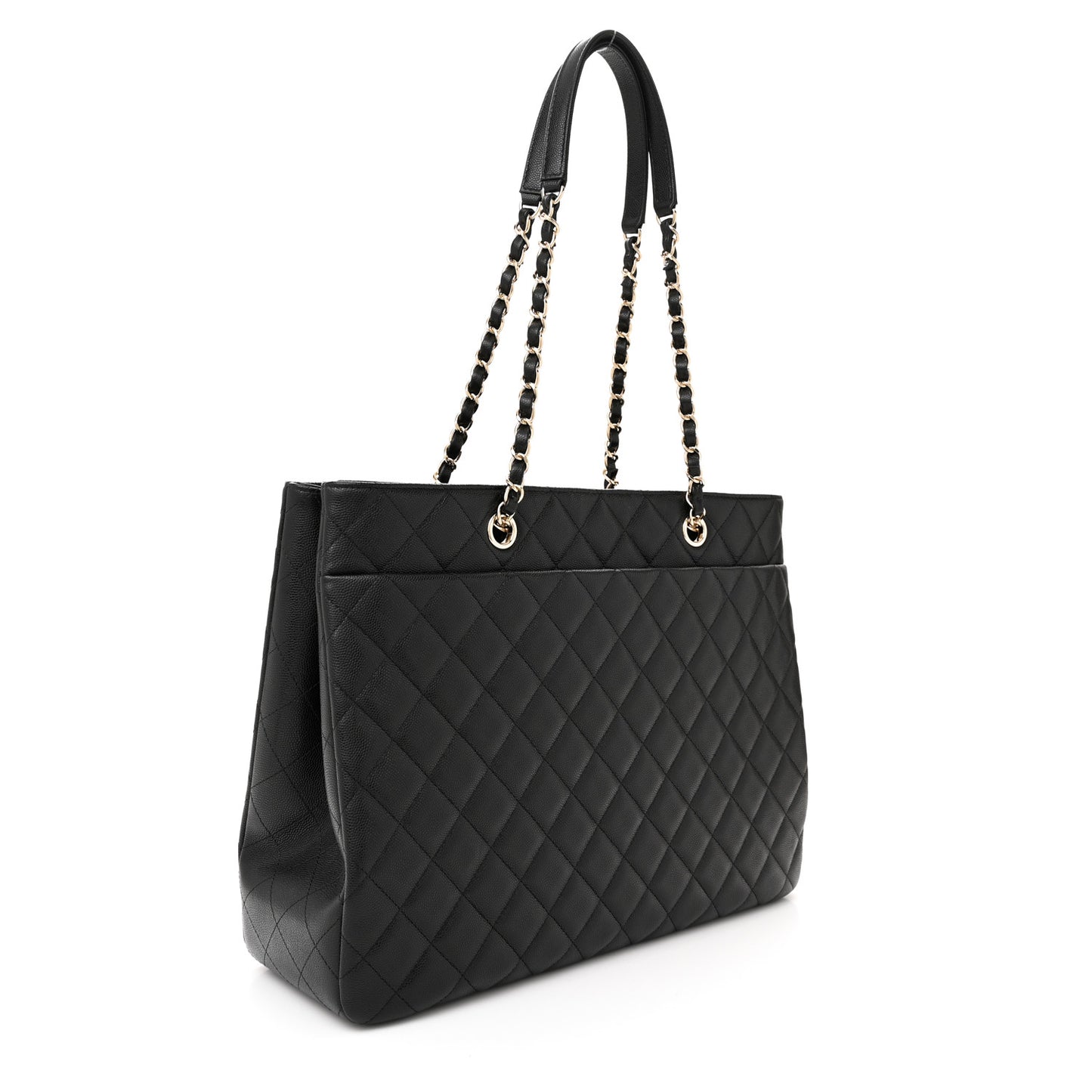 Caviar Quilted Large Shopping Tote Black