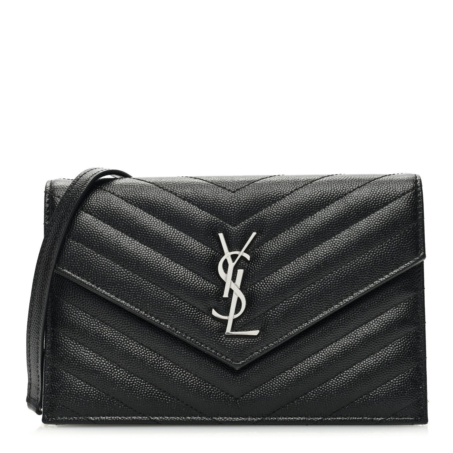 Saint Laurent Grain De Poudre Matelasse Chevron Monogram Envelope Chain Wallet Black 1 of 10