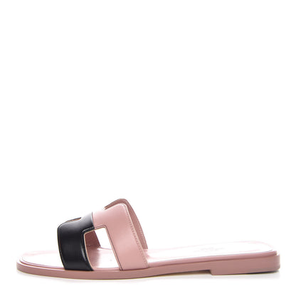 Hermes Box Calfskin Oran Sandals 37 Black Vieux Rose 1 of 10