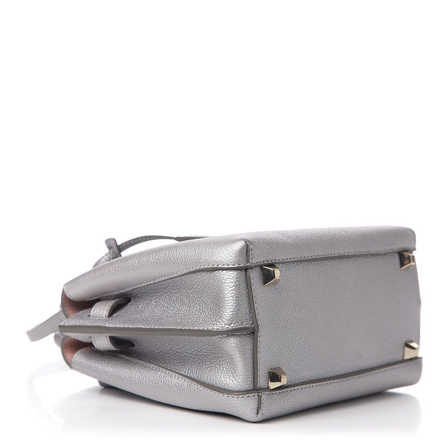 Metallic Grained Calfskin Mini Milla Tote Spike Silver