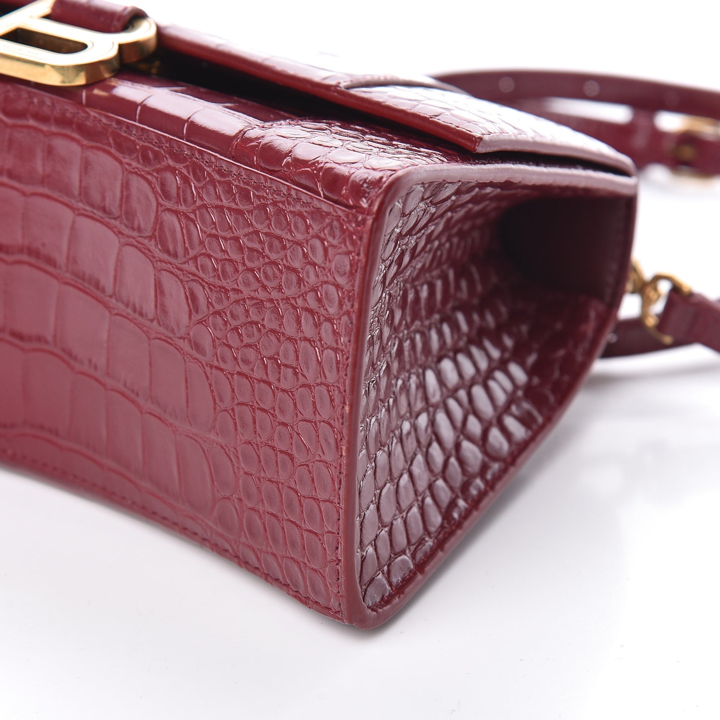 Shiny Calfskin Crocodile Embossed Small Hourglass Top Handle Bag Dark Red