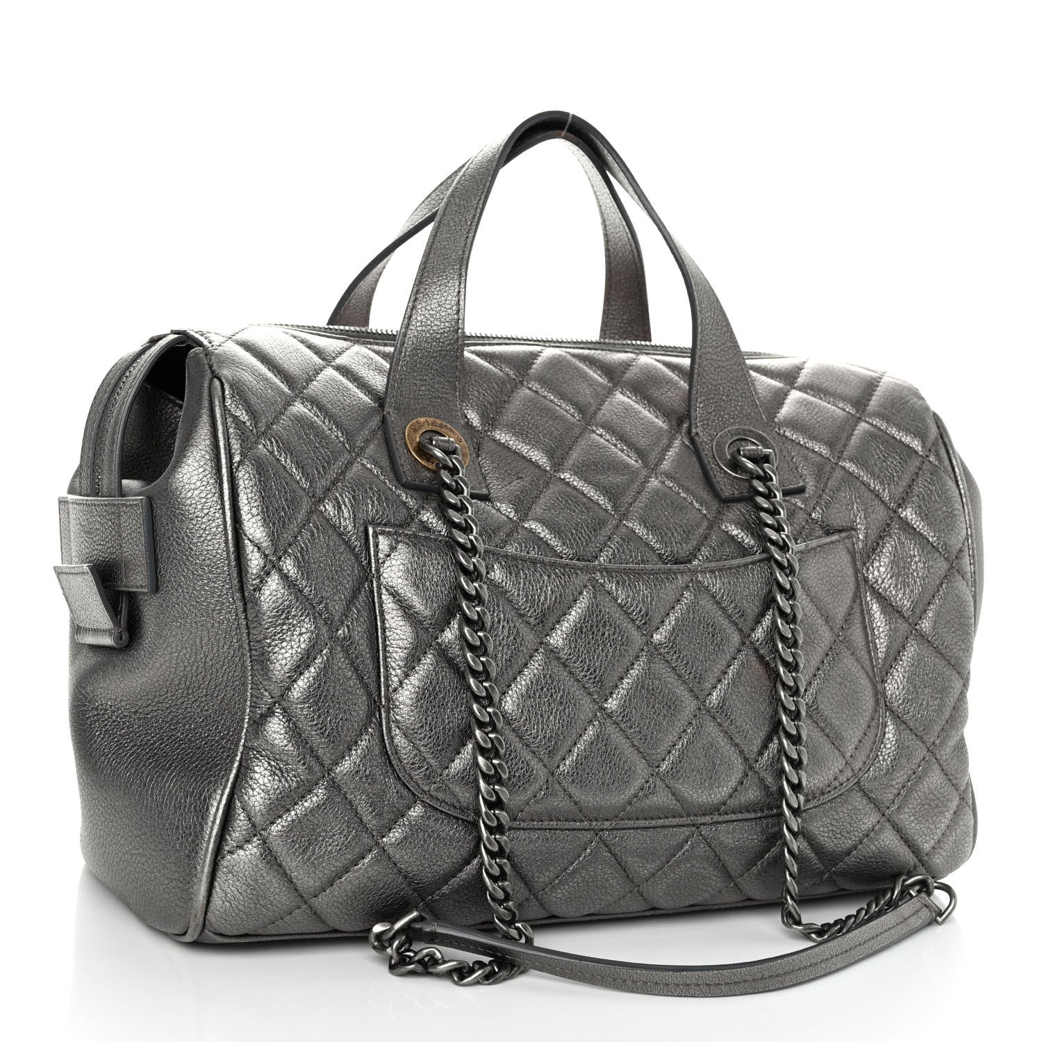 Chanel Metallic Grained Calfskin Quilted Large Casual Pocket Bowling Bag 3 of 9