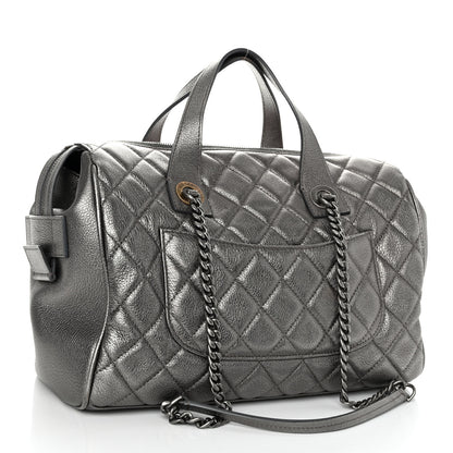 Chanel Metallic Grained Calfskin Quilted Large Casual Pocket Bowling Bag 3 of 9