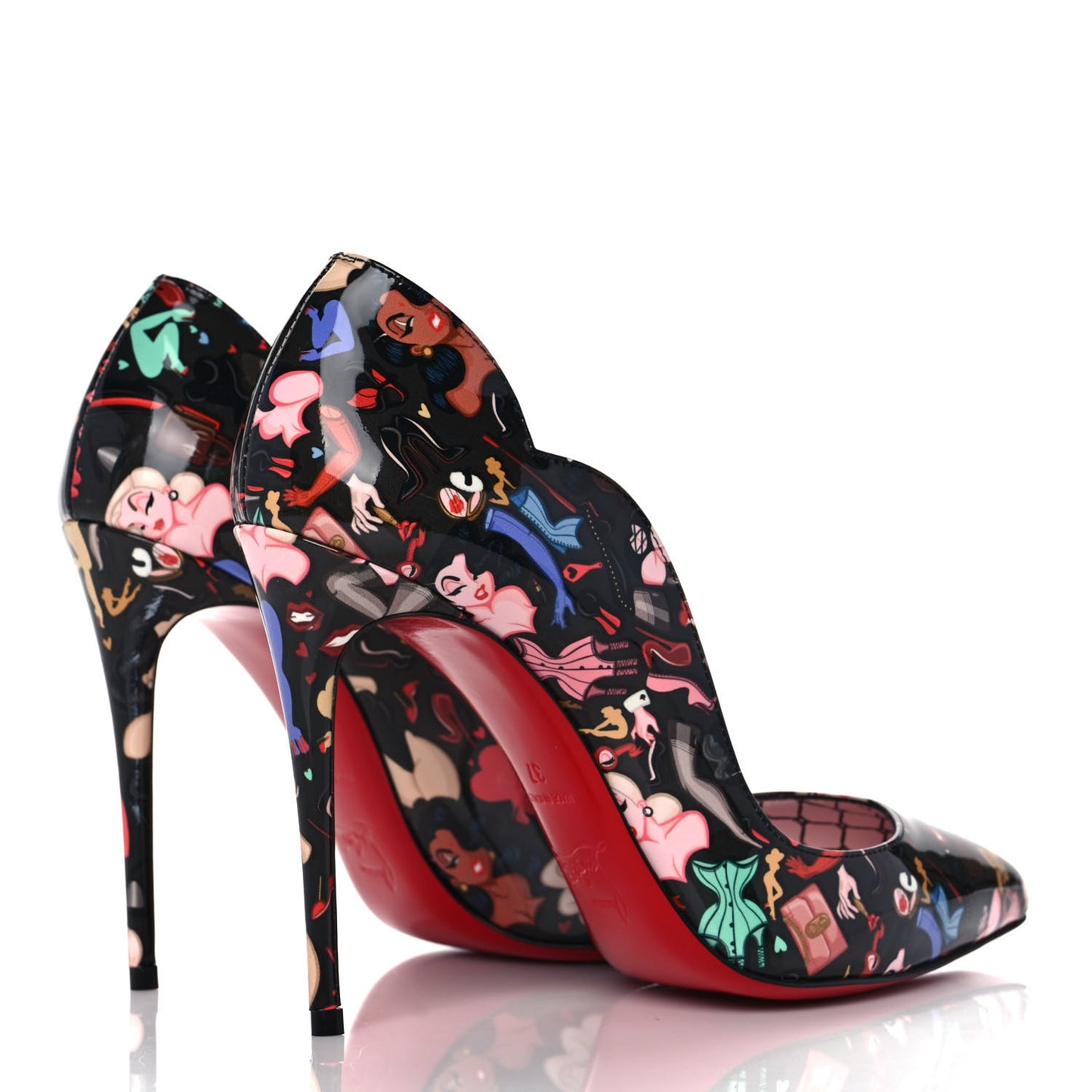 Patent Bored Lin Resille Hot Chick 100 Pumps 37 Black Multicolor
