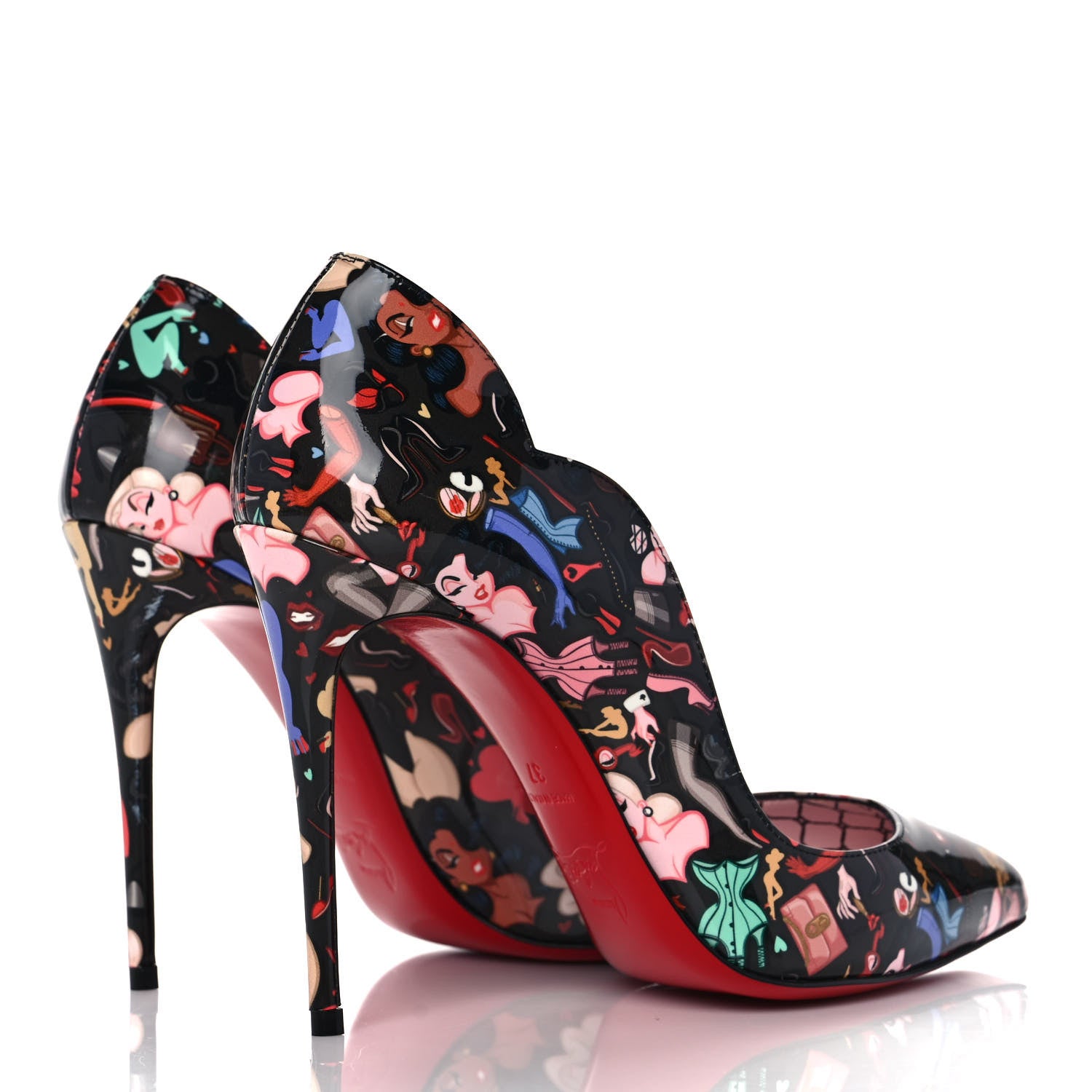 Christian Louboutin Patent Bored Lin Resille Hot Chick 100 Pumps 37 Black Multicolor 4 of 9
