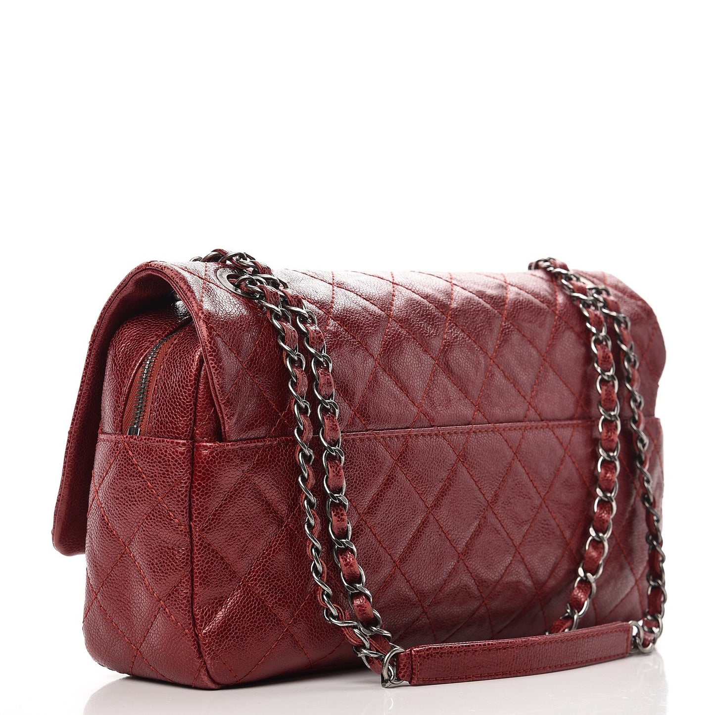 Iridescent Caviar Quilted Large Chic Flap Red